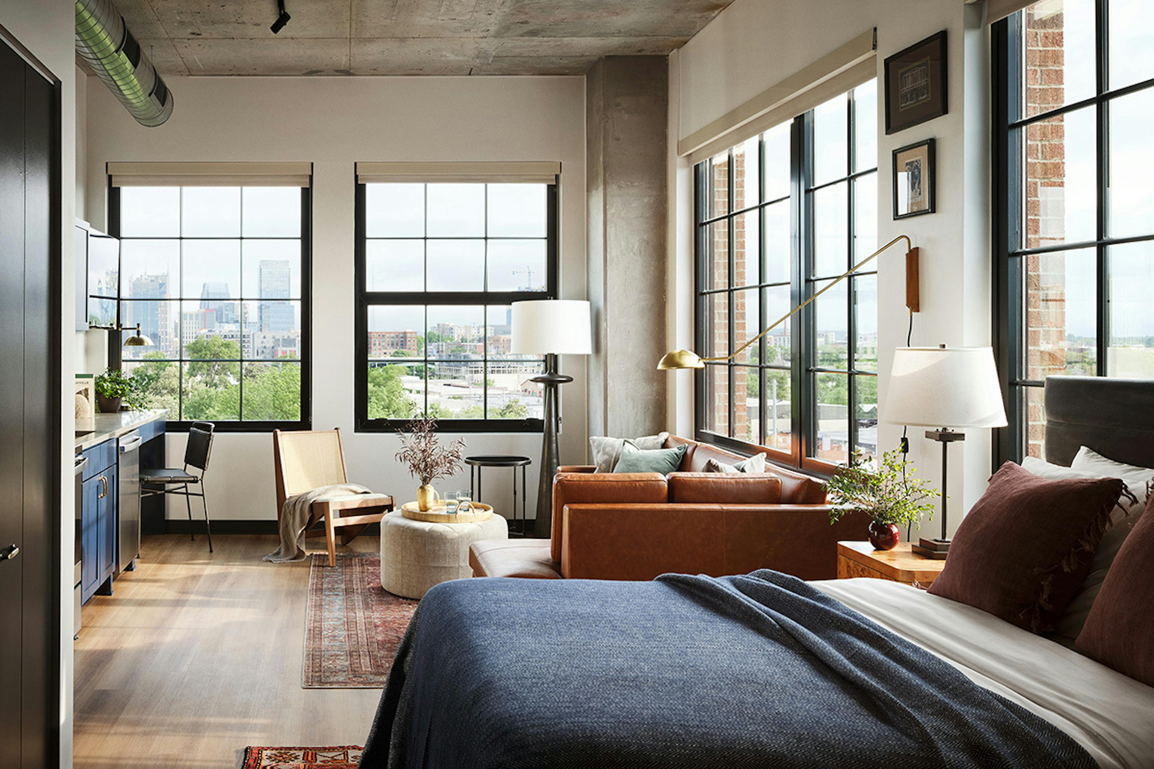 Studio apartment bedroom and living room