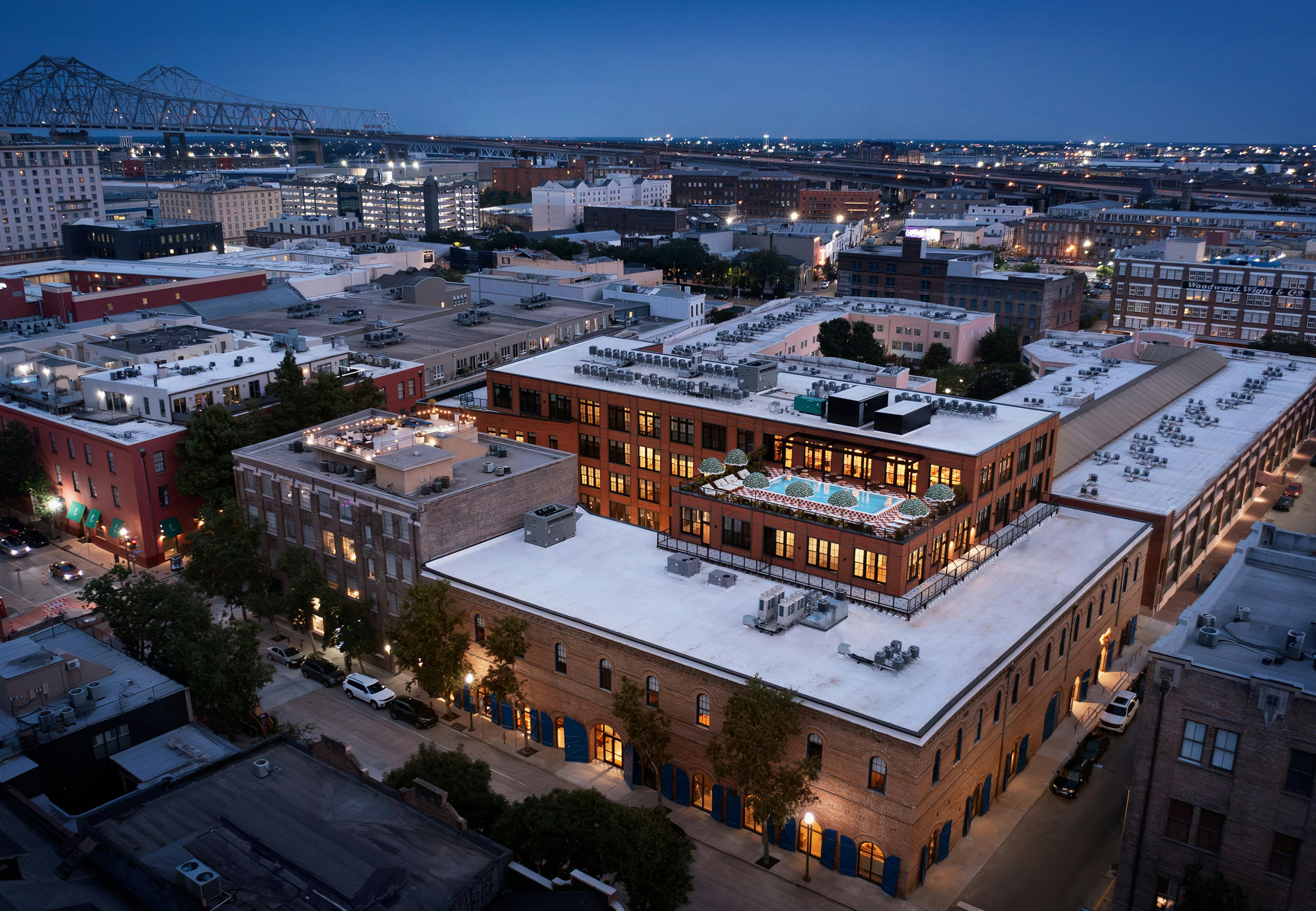 Warehouse areal view drone view of Memoir Warehouse District