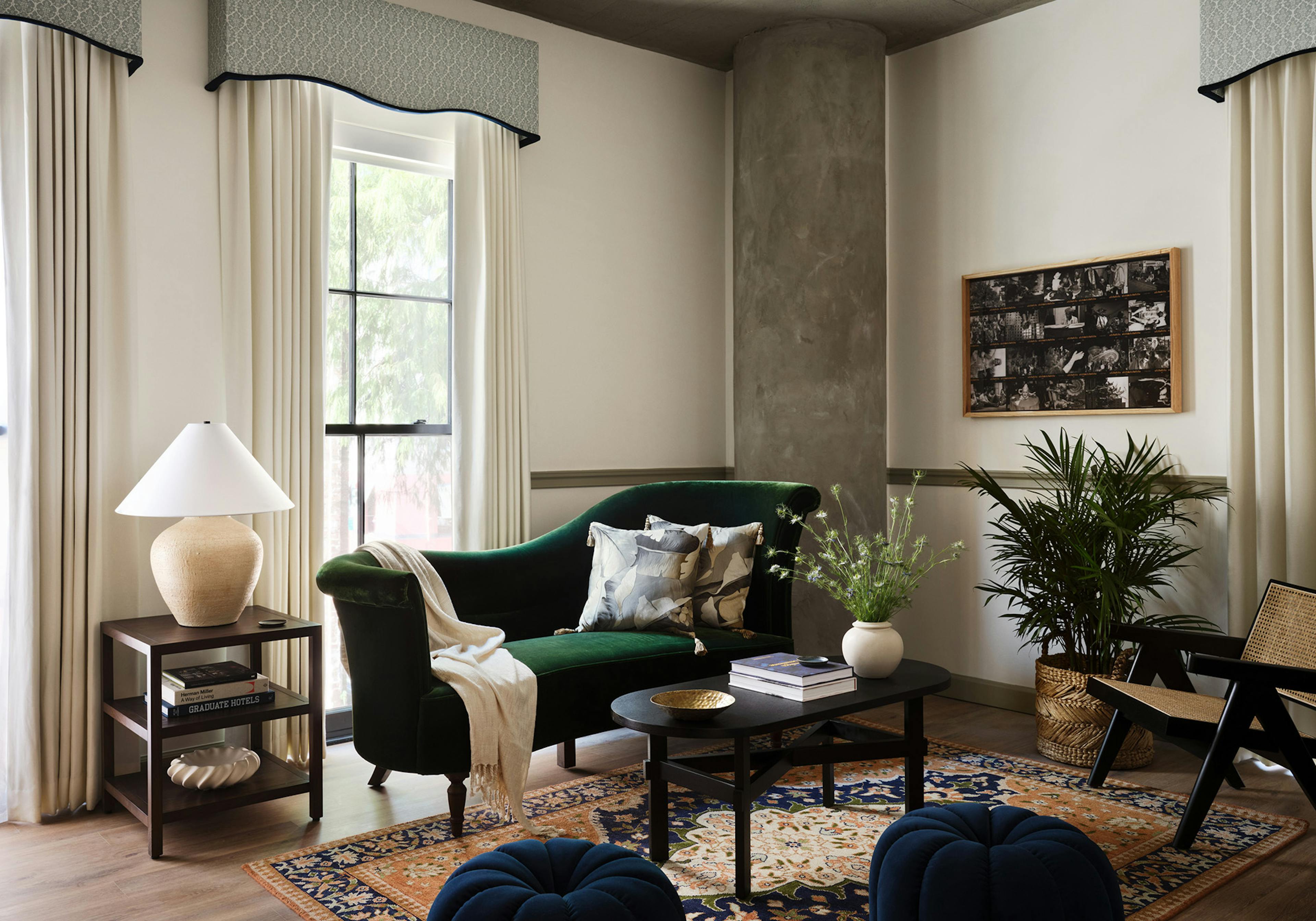 Living room with green couch